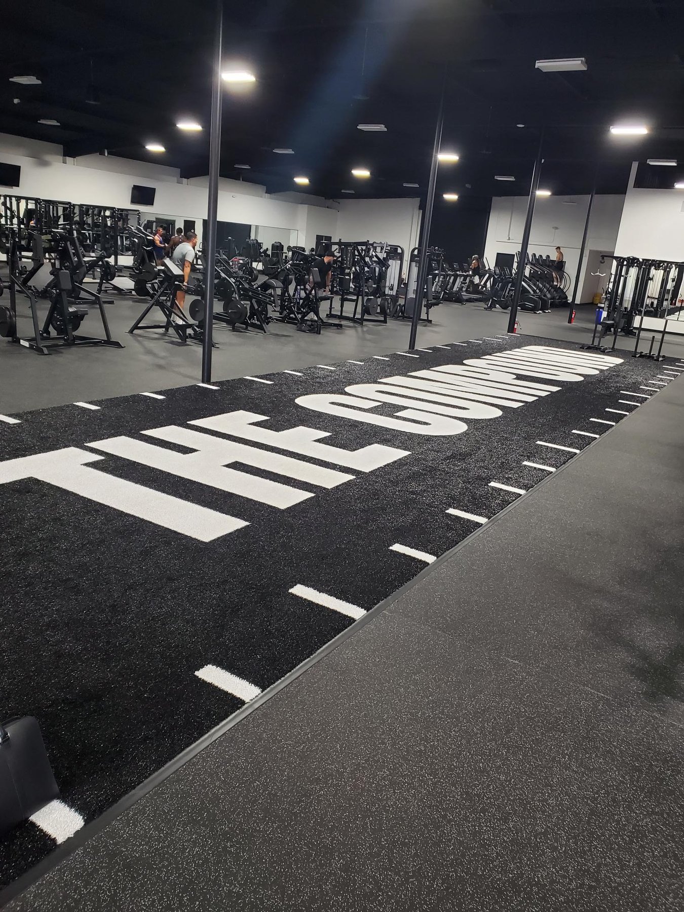FFP turf training lane with custom white markings in a commercial gym